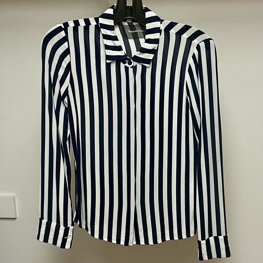 reformation striped chiffon button down